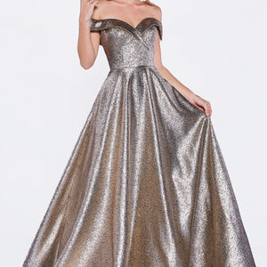 Bronze Off Shoulder Prom Long Dress